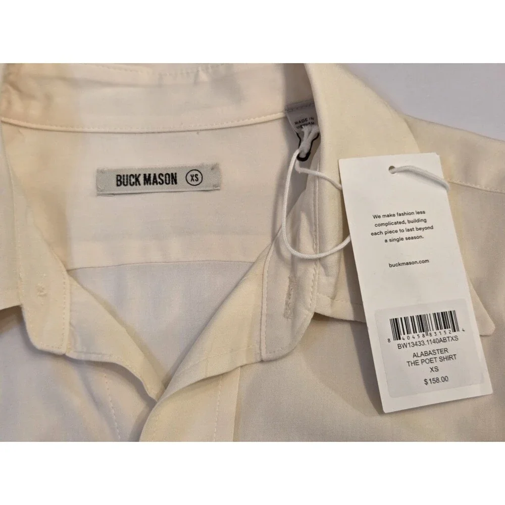NWT Buck Mason The Poet Shirt Alabaster Rayon Button Front Blouse Womens XS $158 - Picture 3 of 8